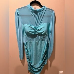 Elegant Teal Long Sleeve Dress